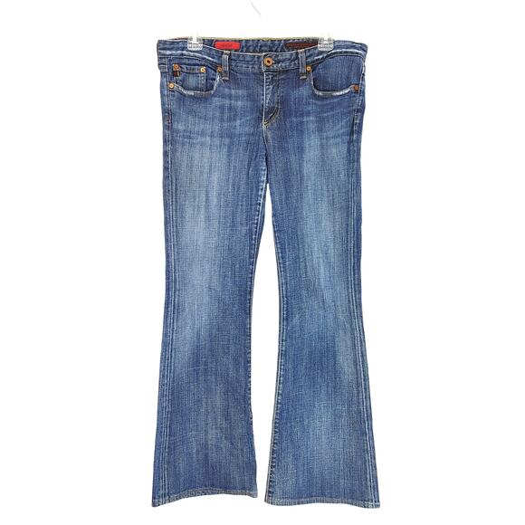AG Adriano Goldschmied The Club Flare Leg Jeans Low Rise Blue Denim Womens 32R - Picture 2 of 8